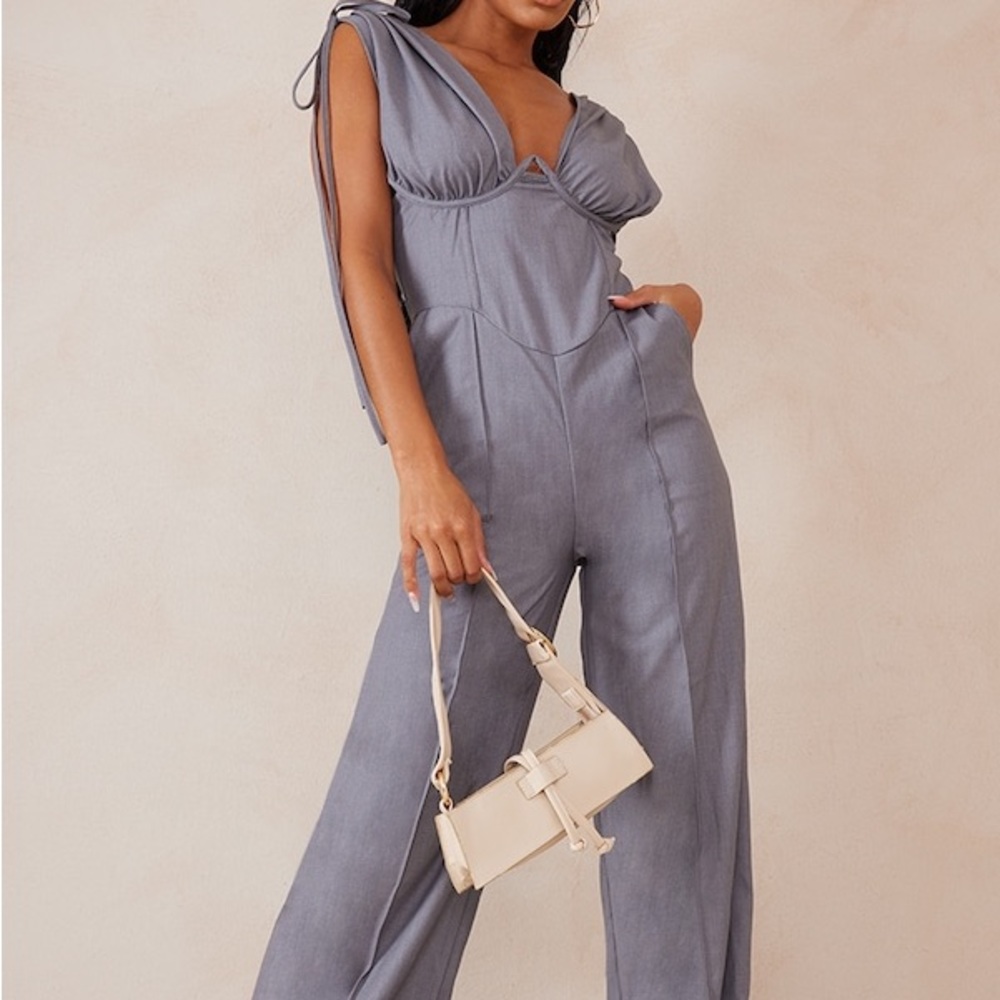 PLT Charcoal Ruched Corset Jumpsuit